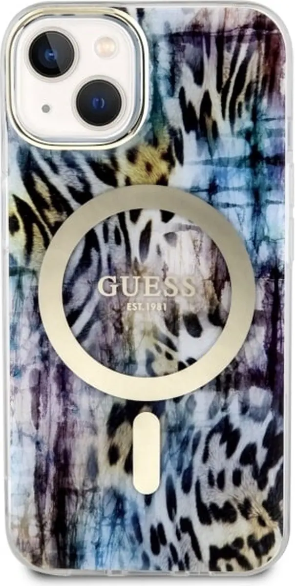 GUESS GUHMP14SHLEOPWB iPhone Hoesje - Blauw - Leopard - MagSafe - afbeelding 4 van 6