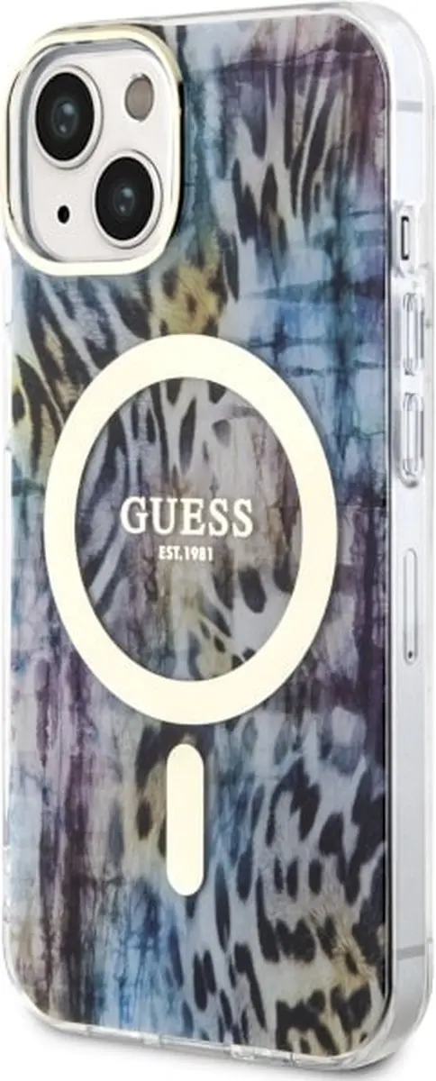 GUESS GUHMP14SHLEOPWB iPhone Hoesje - Blauw - Leopard - MagSafe - afbeelding 3 van 6