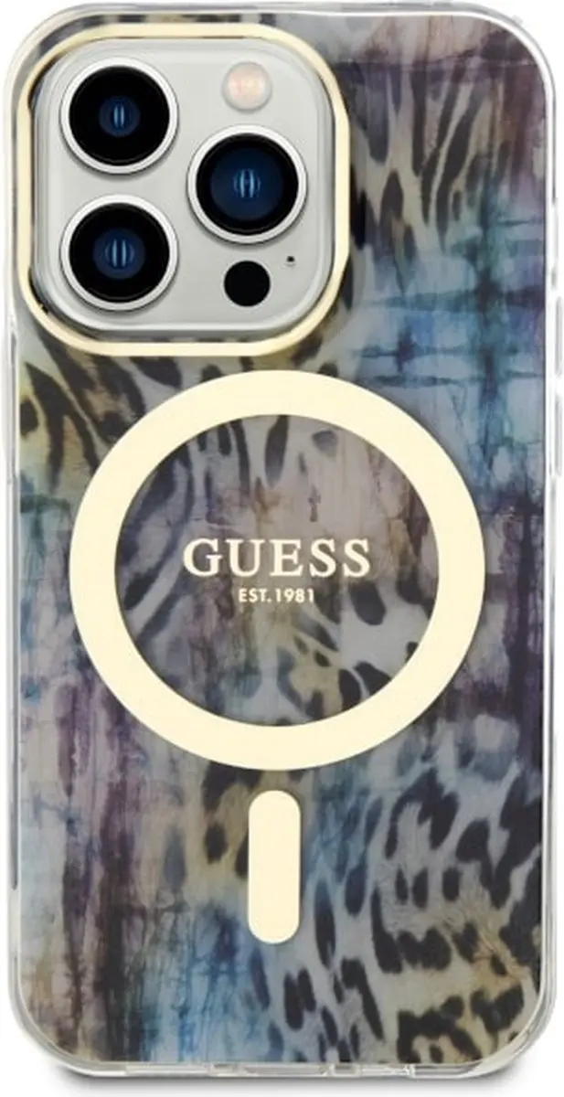 Guess GUHMP14LHLEOPWB Hoesje iPhone 14 Pro - MagSafe - Blauw - Leopard - afbeelding 6 van 6