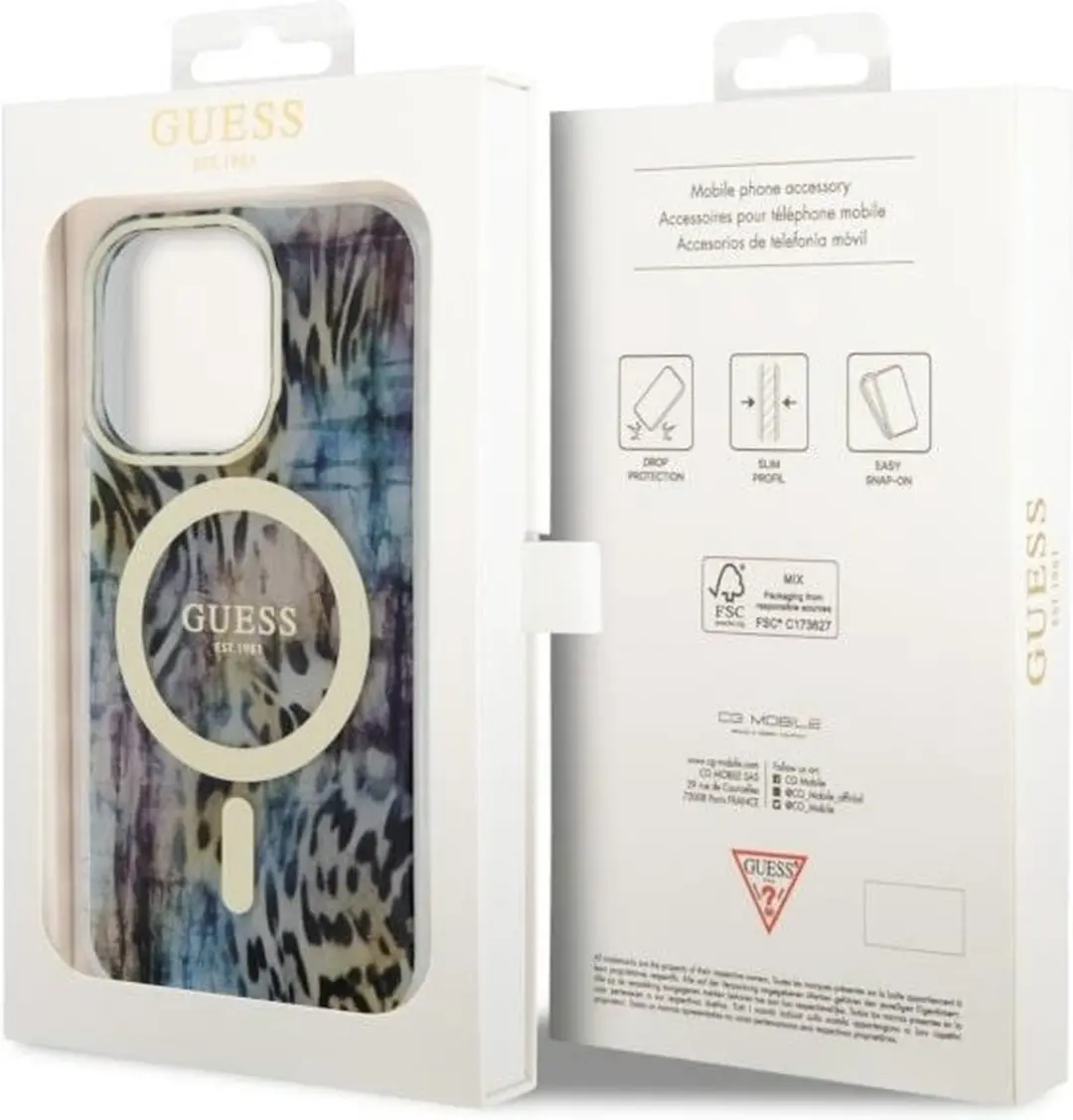 Guess GUHMP14LHLEOPWB Hoesje iPhone 14 Pro - MagSafe - Blauw - Leopard - afbeelding 3 van 6