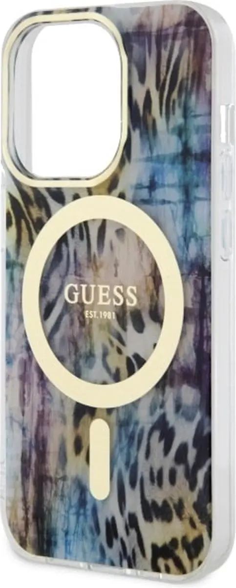 Guess GUHMP14LHLEOPWB Hoesje iPhone 14 Pro - MagSafe - Blauw - Leopard - afbeelding 2 van 6