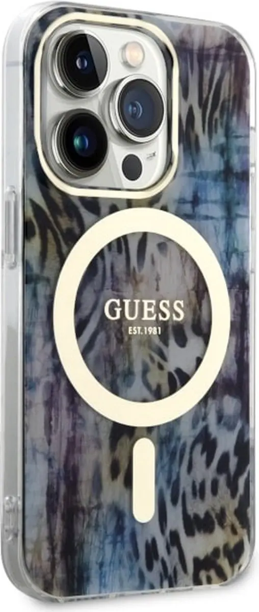 Guess GUHMP14LHLEOPWB Hoesje iPhone 14 Pro - MagSafe - Blauw - Leopard - afbeelding 5 van 6