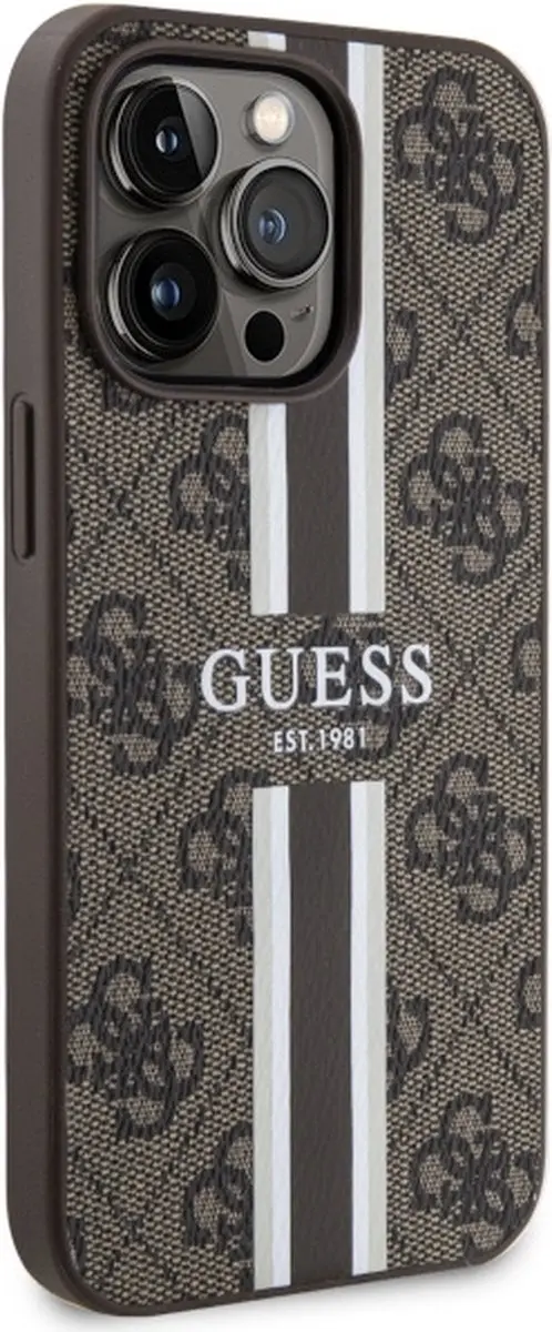 GUESS 4G Printed Stripes Hard Case Back Cover - iPhone 13/13 Pro Bruin - afbeelding 5 van 6
