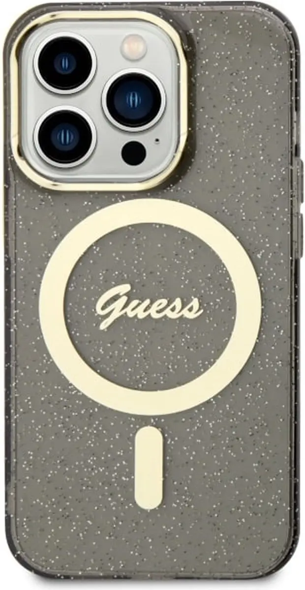 Guess GUHMP14LHCMCGK Hoesje iPhone 14 Pro - MagSafe - Glitter Zwart/Goud - afbeelding 5 van 6