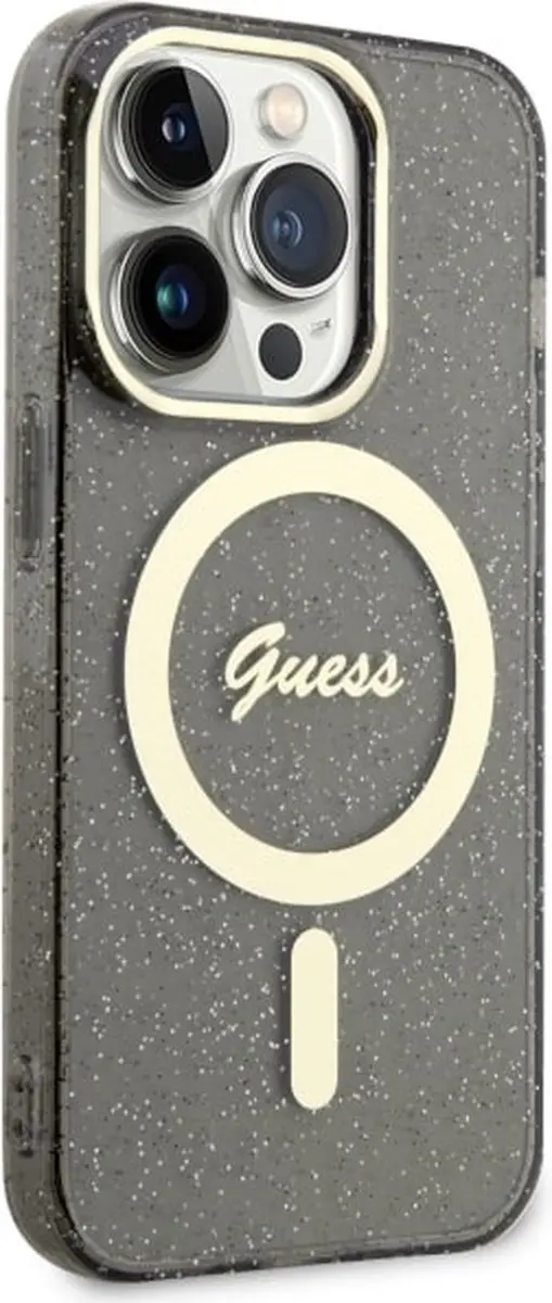 GUESS GUHMP14XHCMCGK Hoesje iPhone 14 Pro Max - Zwart Glitter Goud - MagSafe - afbeelding 3 van 6