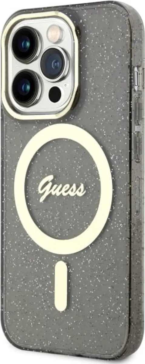GUESS GUHMP14XHCMCGK Hoesje iPhone 14 Pro Max - Zwart Glitter Goud - MagSafe - afbeelding 5 van 6