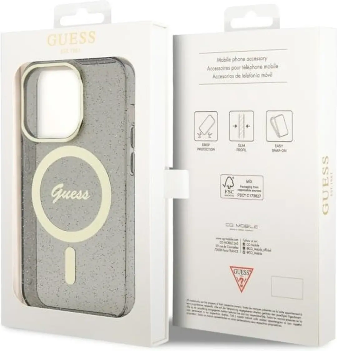 GUESS GUHMP14XHCMCGK Hoesje iPhone 14 Pro Max - Zwart Glitter Goud - MagSafe - afbeelding 2 van 6