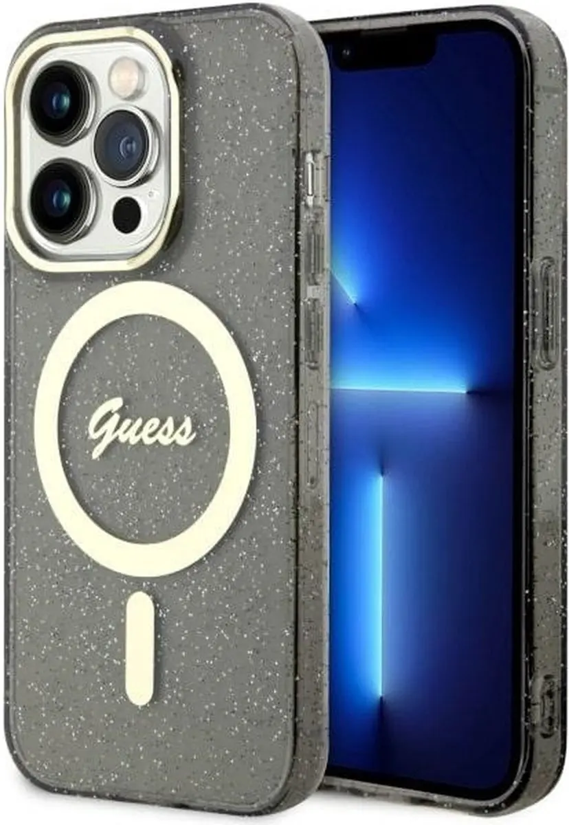 GUESS GUHMP14XHCMCGK Hoesje iPhone 14 Pro Max - Zwart Glitter Goud - MagSafe - afbeelding 6 van 6