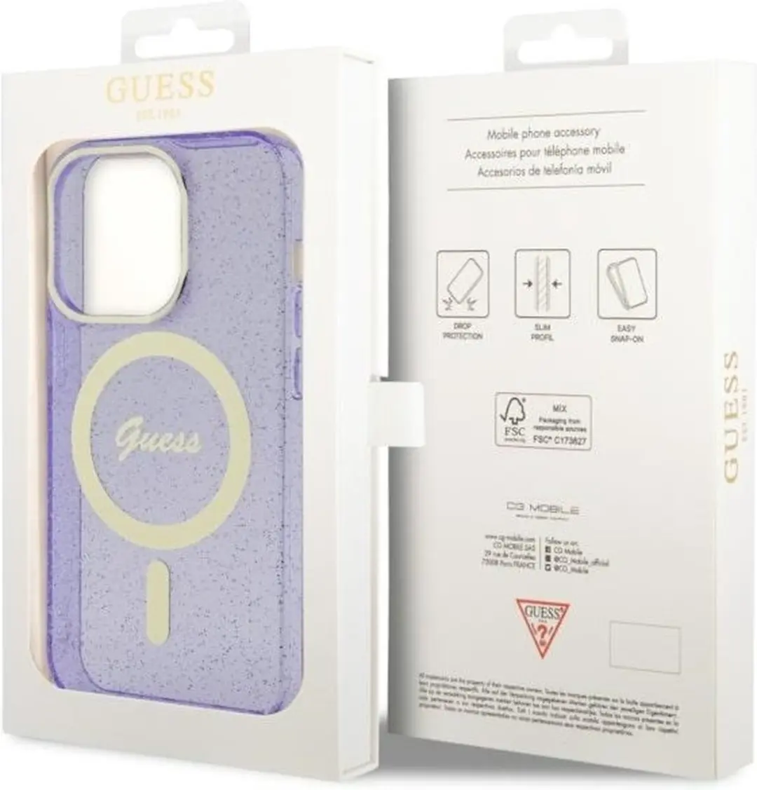 Guess GUHMP14XHCMCGU Hoesje iPhone 14 Pro Max - Paars Glitter - MagSafe - afbeelding 4 van 6