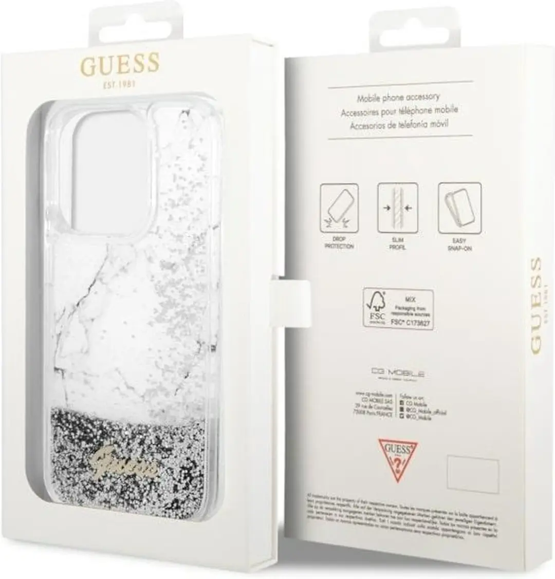 GUESS GUHCP14LLCSGSGH Hoesje iPhone 14 Pro - Wit Liquid Glitter Marble - afbeelding 4 van 6