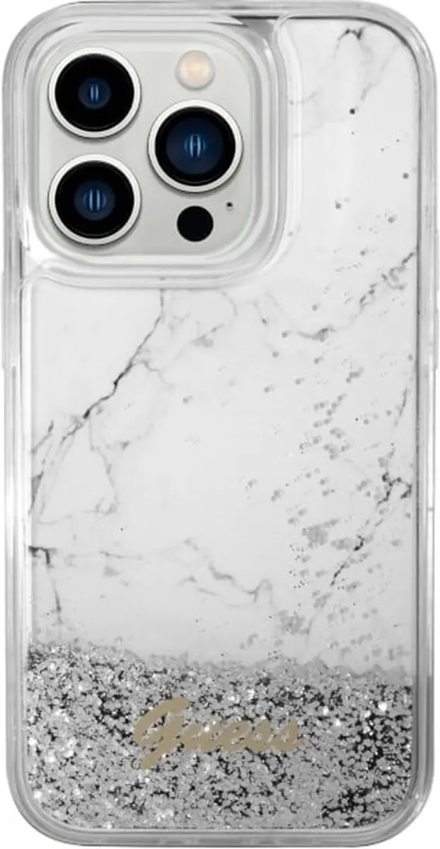 GUESS GUHCP14LLCSGSGH Hoesje iPhone 14 Pro - Wit Liquid Glitter Marble - afbeelding 3 van 6