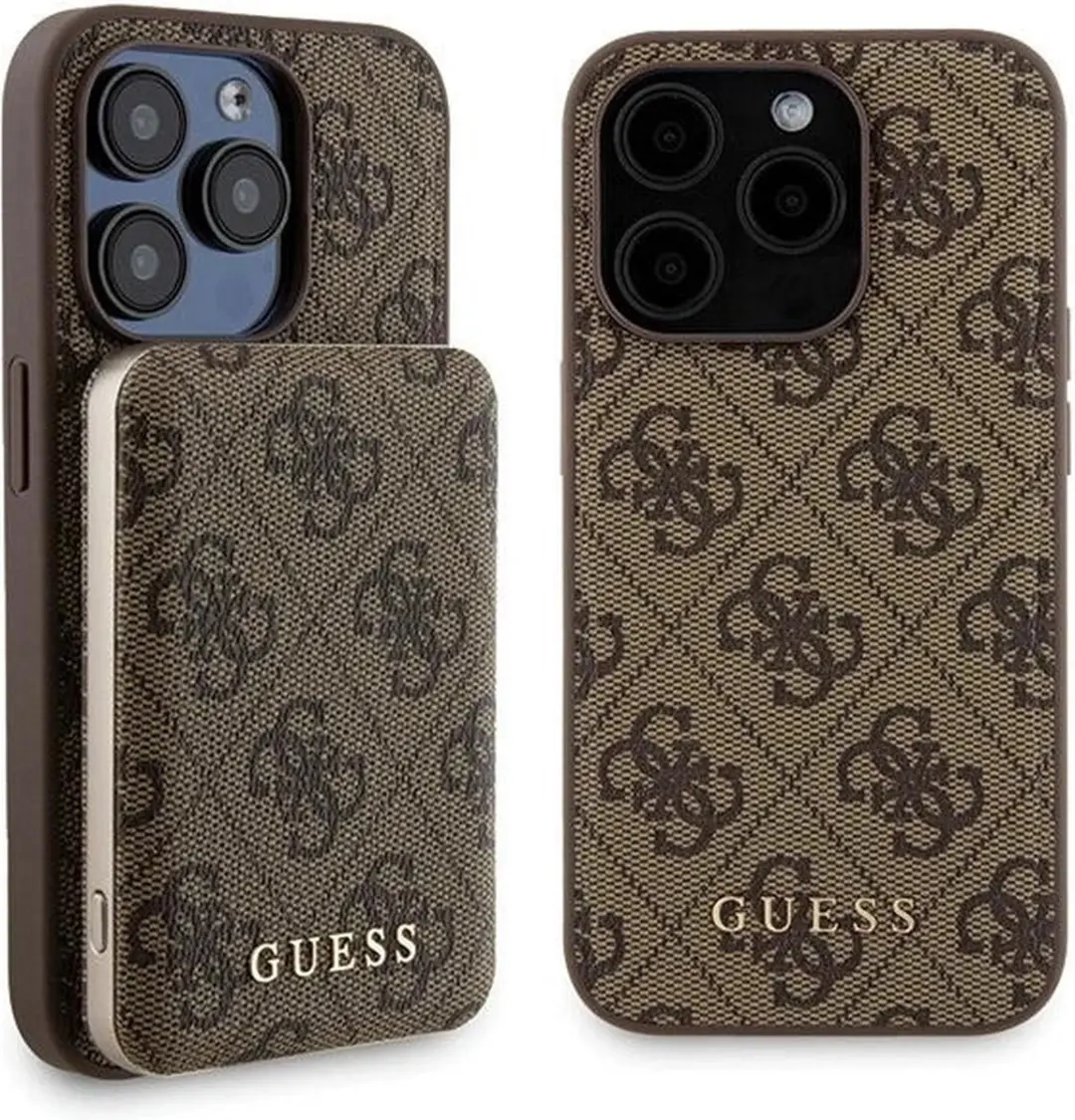 GUESS Metal Logo Hoesjeset iPhone 15 Pro Max - Bruin - 5000mAh Powerbank - MagSafe - afbeelding 5 van 6