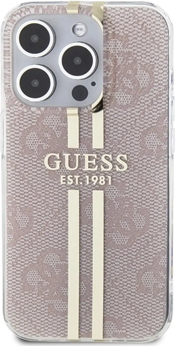 Guess IML 4G Gold Stripe Hoesje iPhone 14 Pro Max - Roze - afbeelding 6 van 6