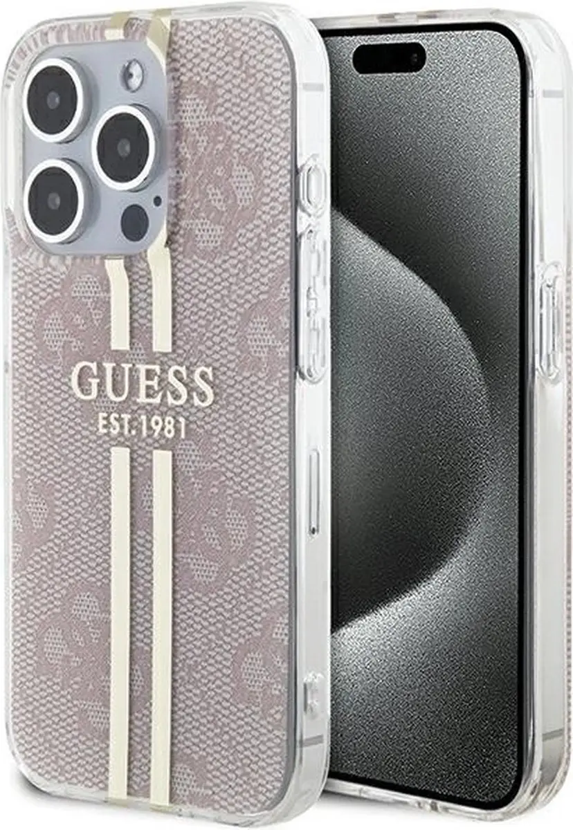 Guess IML 4G Gold Stripe Hoesje iPhone 14 Pro Max - Roze - afbeelding 5 van 6