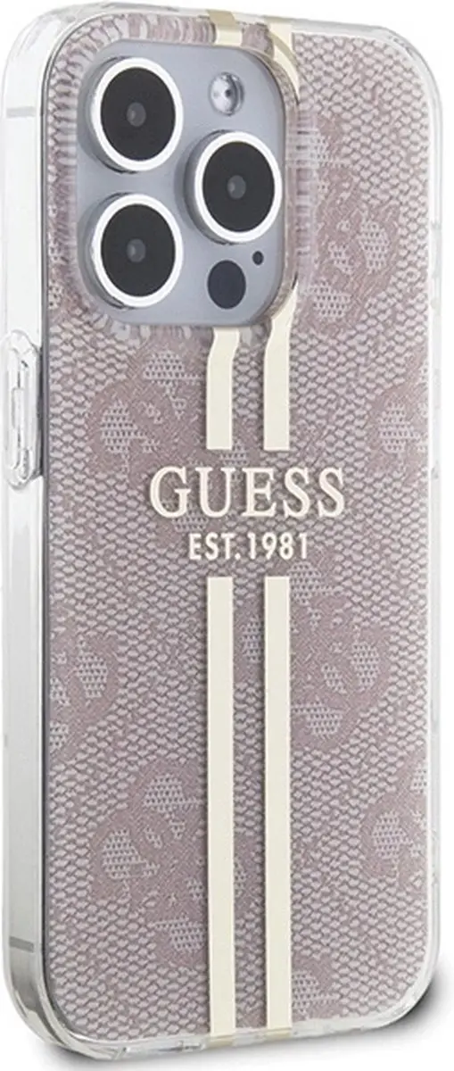 Guess IML 4G Gold Stripe Hoesje iPhone 14 Pro Max - Roze - afbeelding 4 van 6