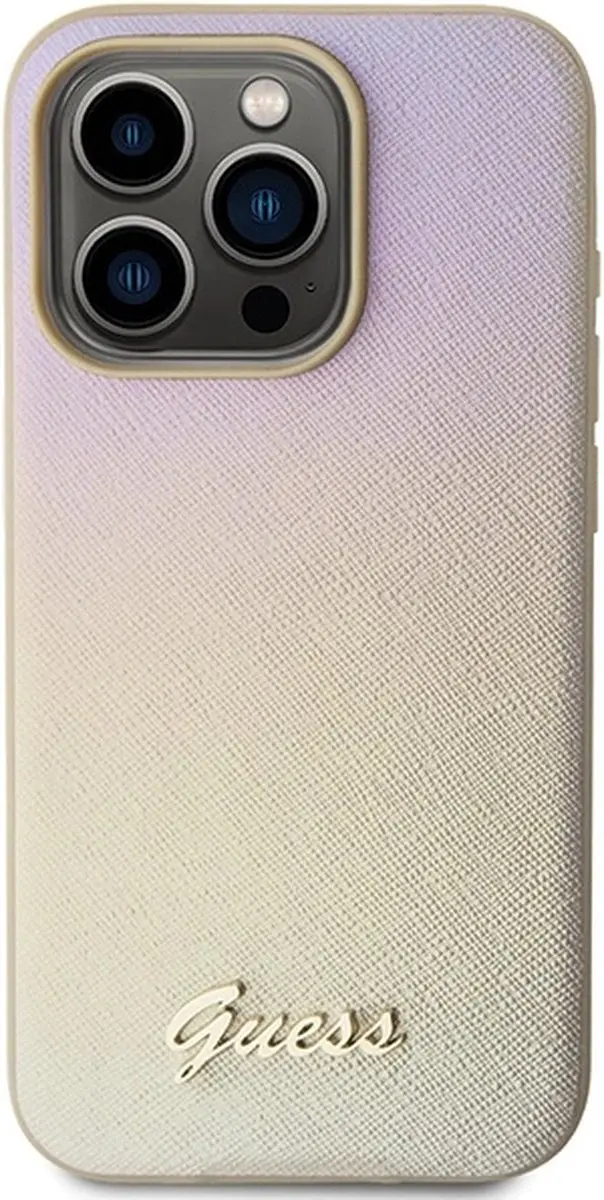 Guess Saffiano Iridescent Script Hoesje iPhone 14 Pro Max - Goud - afbeelding 6 van 6