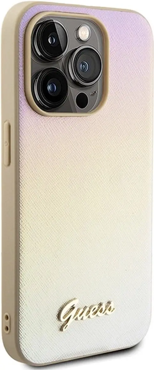 Guess Saffiano Iridescent Script Hoesje iPhone 14 Pro Max - Goud - afbeelding 5 van 6