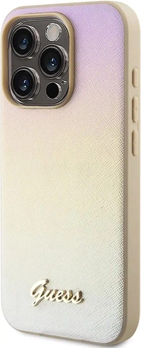 Guess Saffiano Iridescent Script Hoesje iPhone 14 Pro Max - Goud - afbeelding 3 van 6