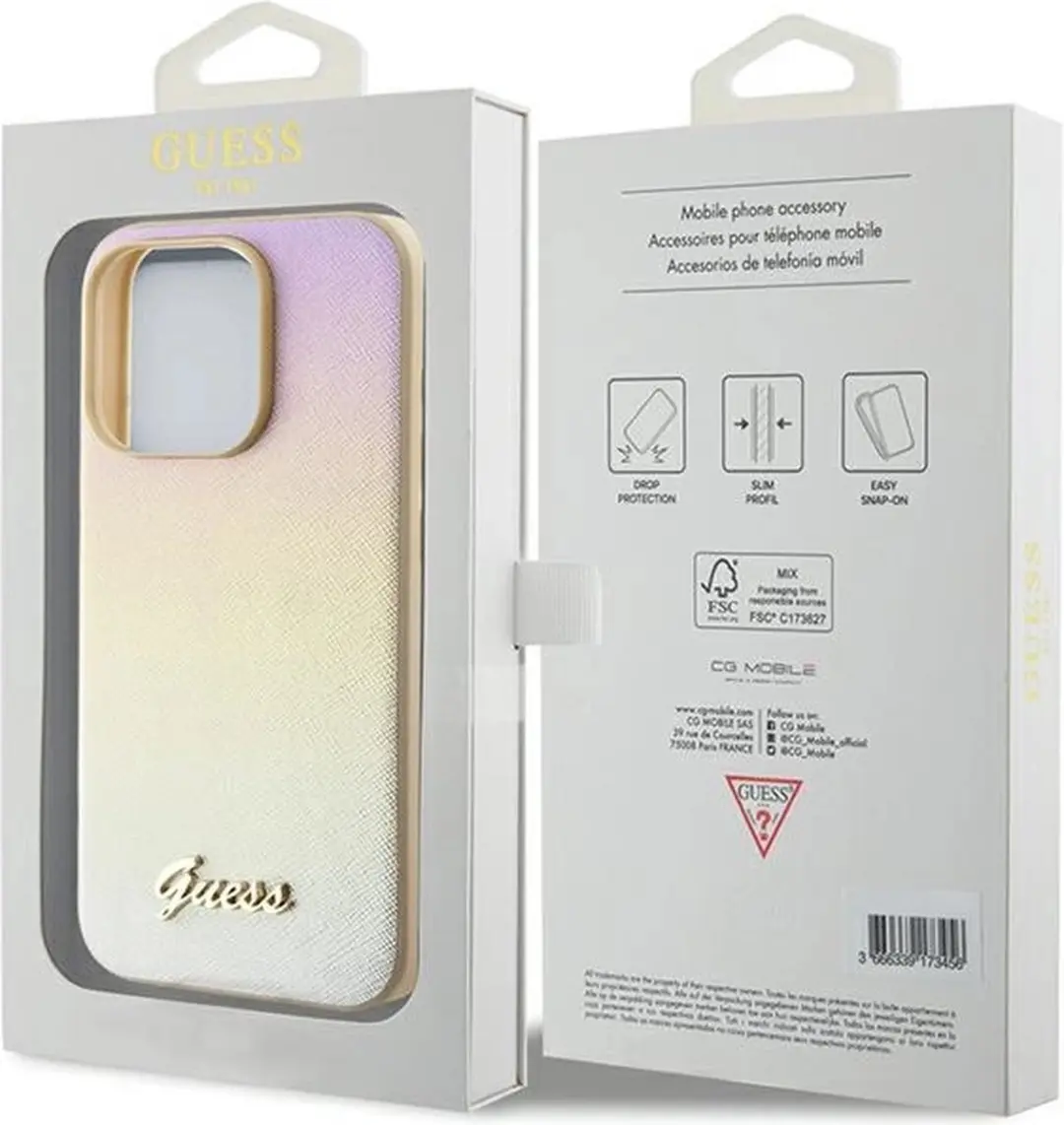 Guess Saffiano Iridescent Script Hoesje iPhone 14 Pro Max - Goud - afbeelding 4 van 6