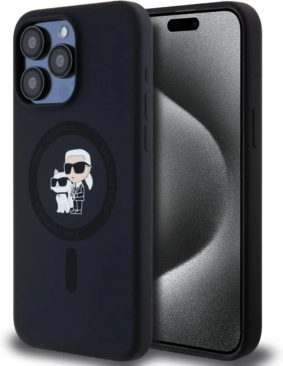 Karl Lagerfeld iPhone 15 Pro Max Hoesje - Magsafe - Black - KC Head Ring - afbeelding 2 van 6