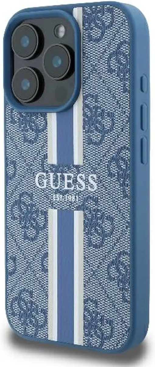 Guess 4G Printed Stripes Hoesje iPhone 16 Pro - Blauw - afbeelding 2 van 6