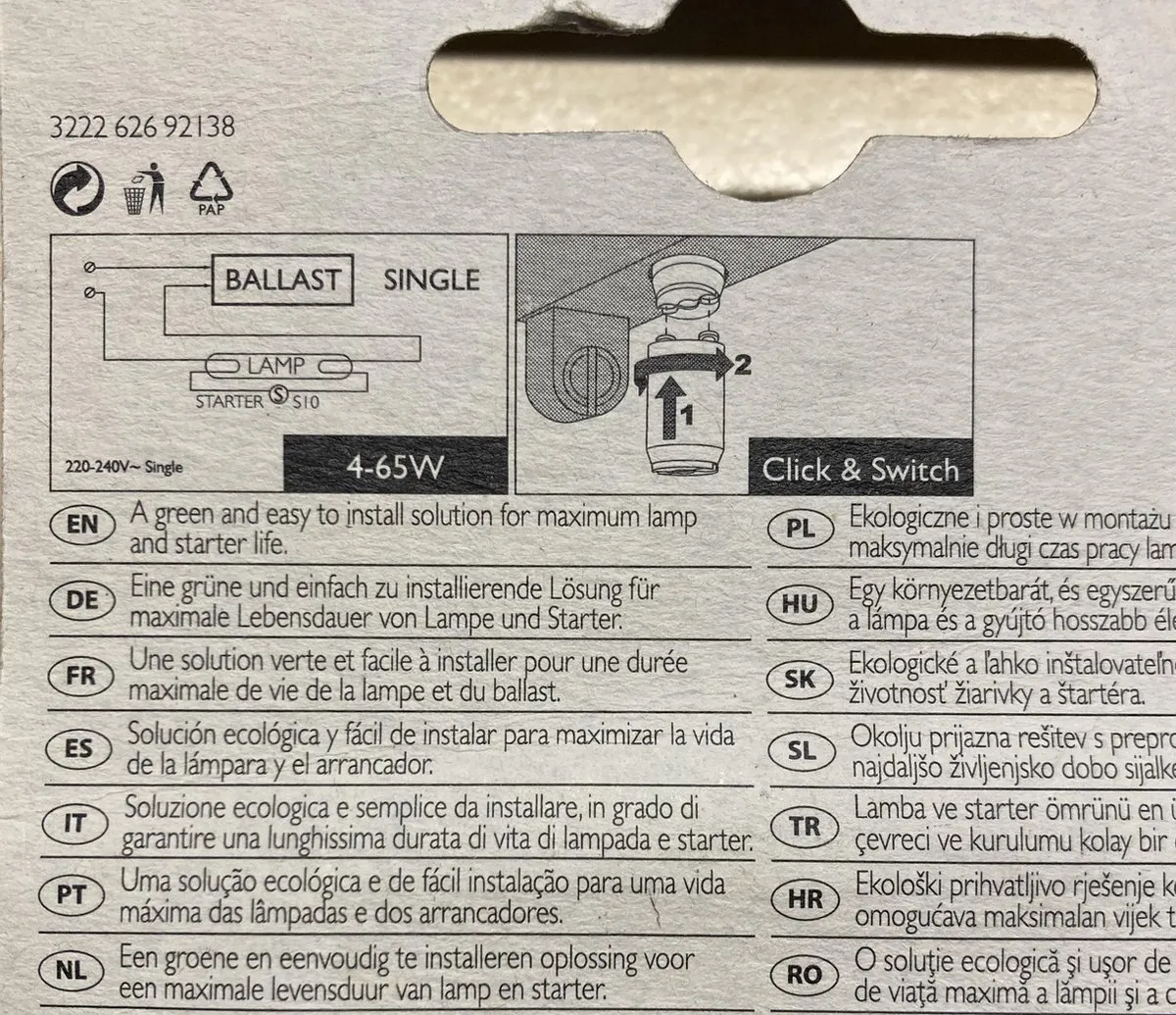 Philips S10 TL-starter 65W - 2 Stuks