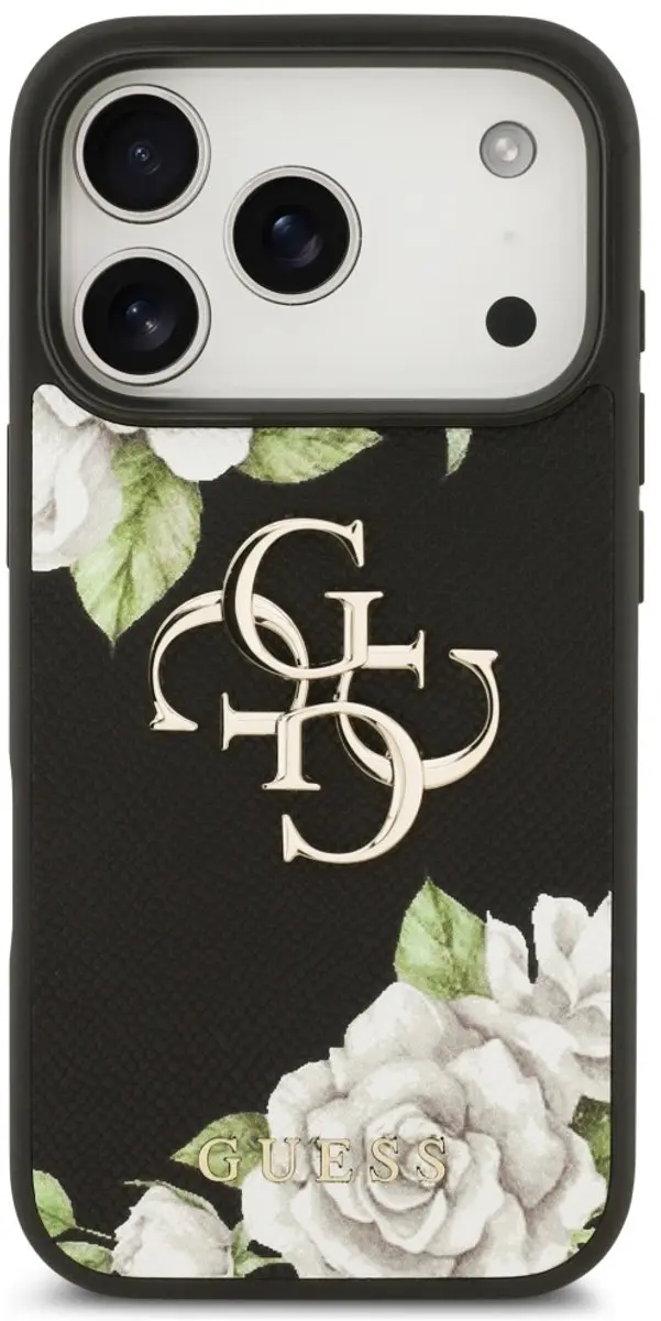 GUESS Grained Roses Hoesje iPhone 17 Pro - Zwart - afbeelding 5 van 6