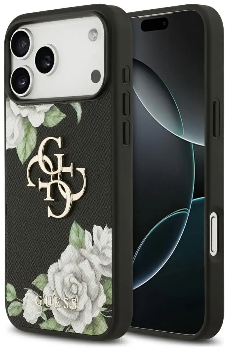 Guess Grained Roses Hoesje iPhone 17 Pro Max - Zwart - afbeelding 2 van 6