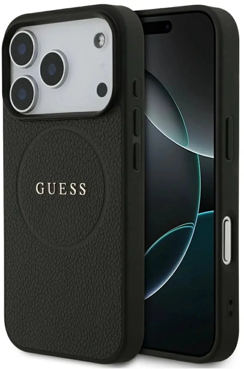 GUESS Grained Ring MagSafe Hoesje - iPhone 17 Pro - 1 Pasje - Zwart - afbeelding 2 van 6
