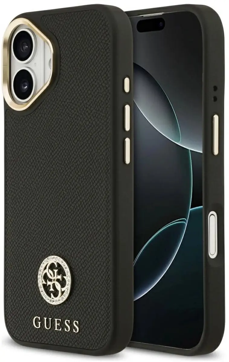 GUESS Grained Strass Logo Hoesje - iPhone 17 Magsafe - Zwart - afbeelding 2 van 6
