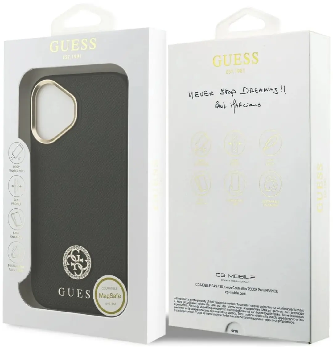GUESS Grained Strass Logo Hoesje - iPhone 17 Magsafe - Zwart - afbeelding 4 van 6