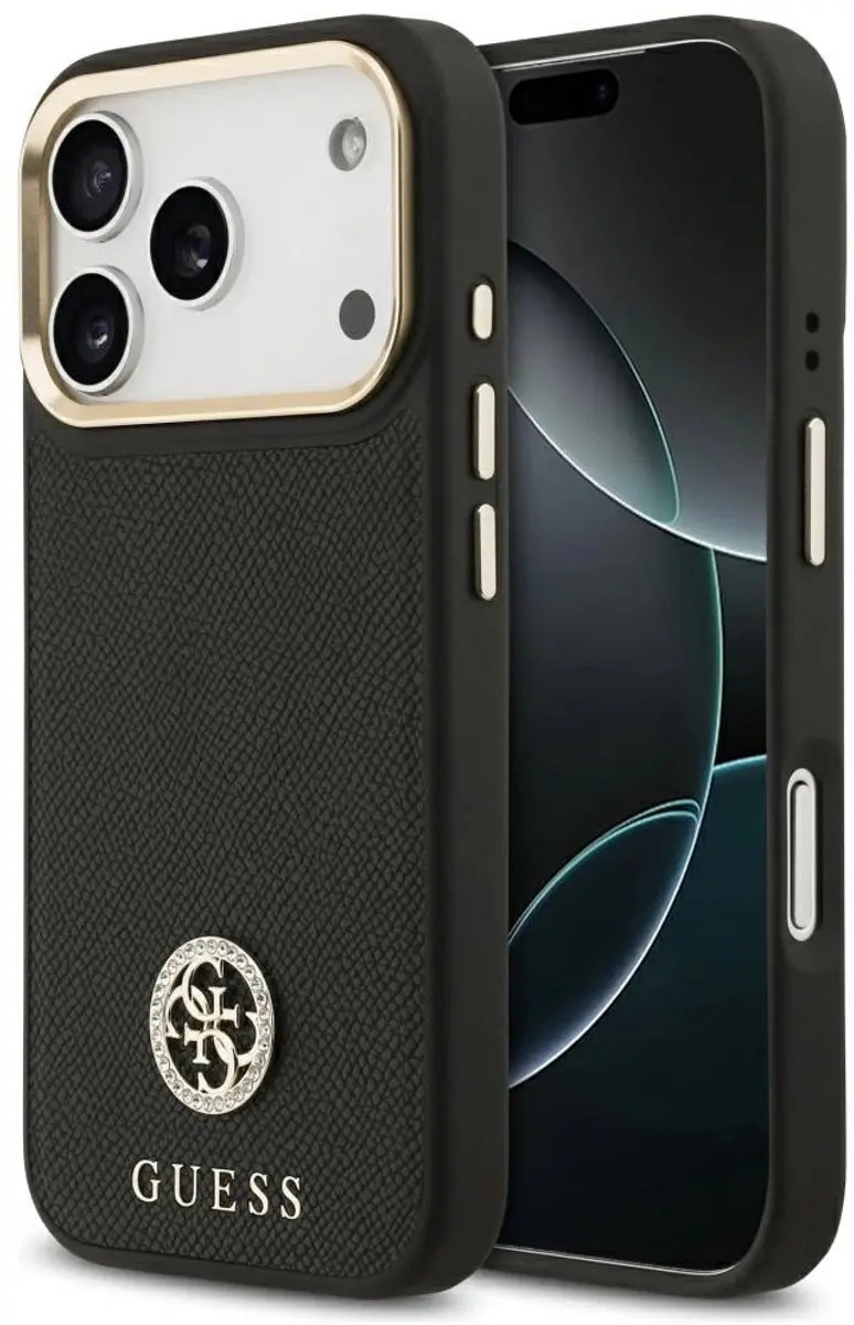 GUESS Grained Strass Logo Hoesje iPhone 17 Pro Max - Zwart - afbeelding 2 van 6