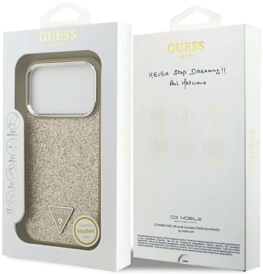 GUESS Glitter Triangle Logo MagSafe Hoesje - iPhone 17 Pro - Zwart - afbeelding 3 van 6