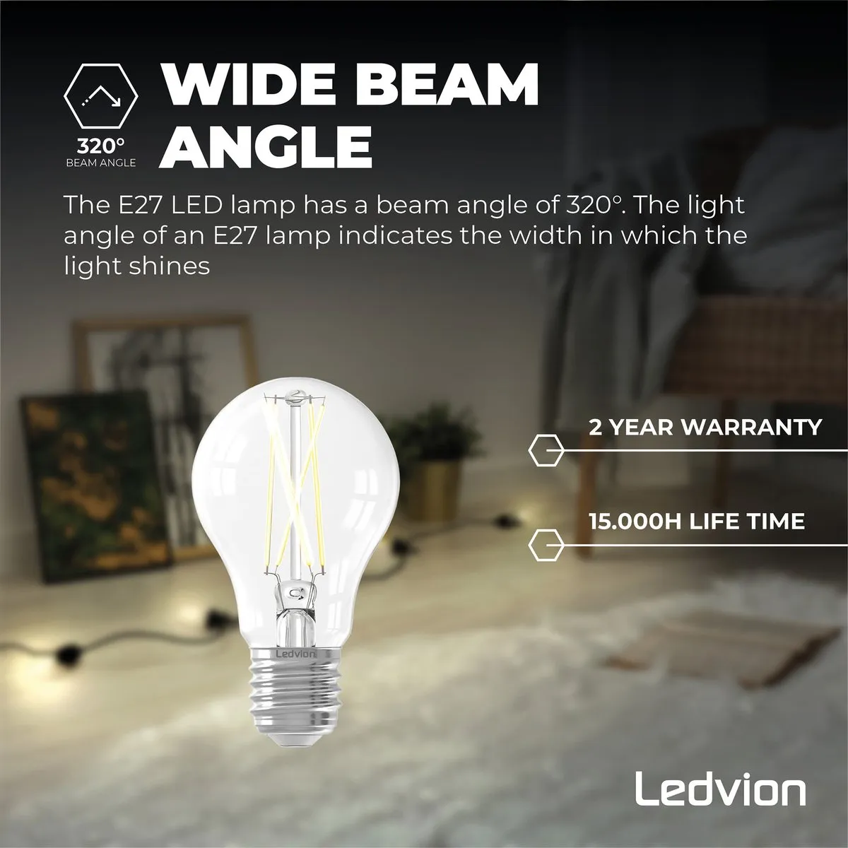 Ledvion E27 LED Lamp 7.5W - 2700K - Helder