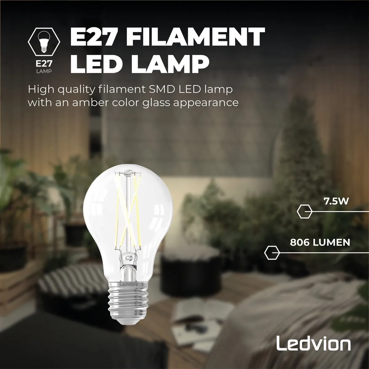 Ledvion E27 LED Lamp 7.5W - 2700K - Helder - afbeelding 6 van 6