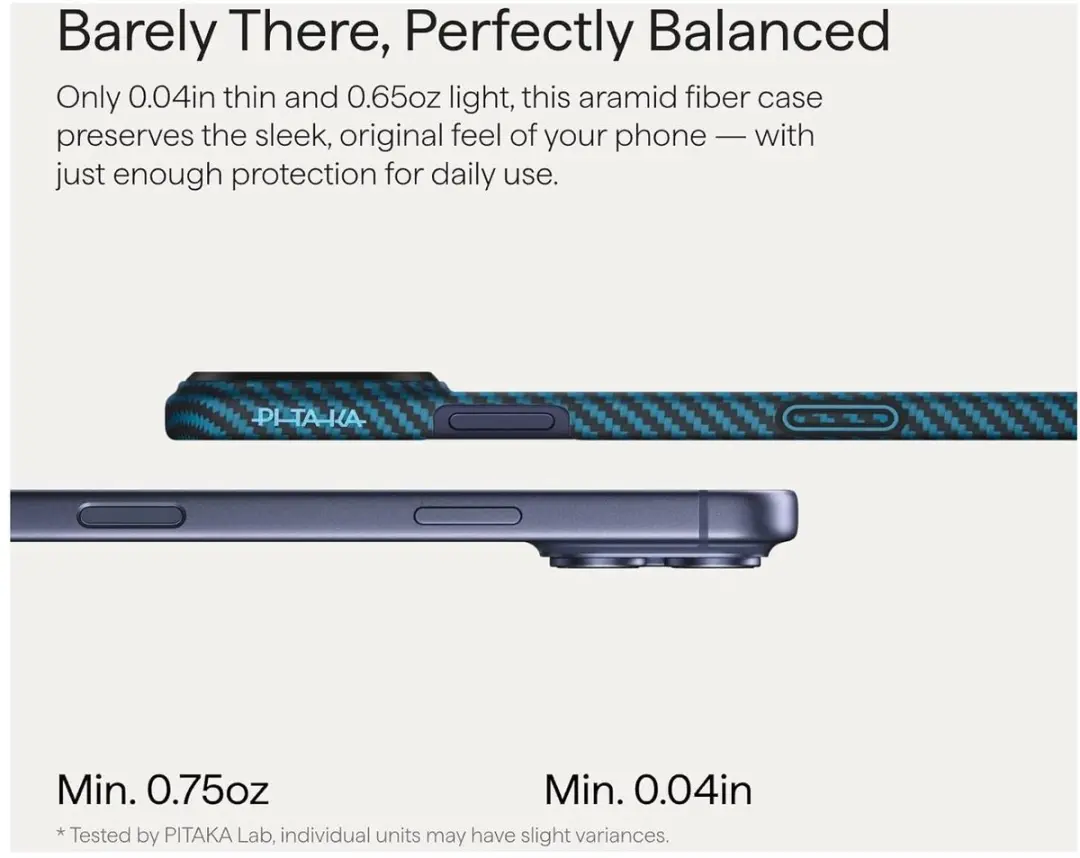 Pitaka Ultra-Slim Hoesje iPhone 17 Pro - 600D Aramidevezel - Blauw Grijs - afbeelding 5 van 6