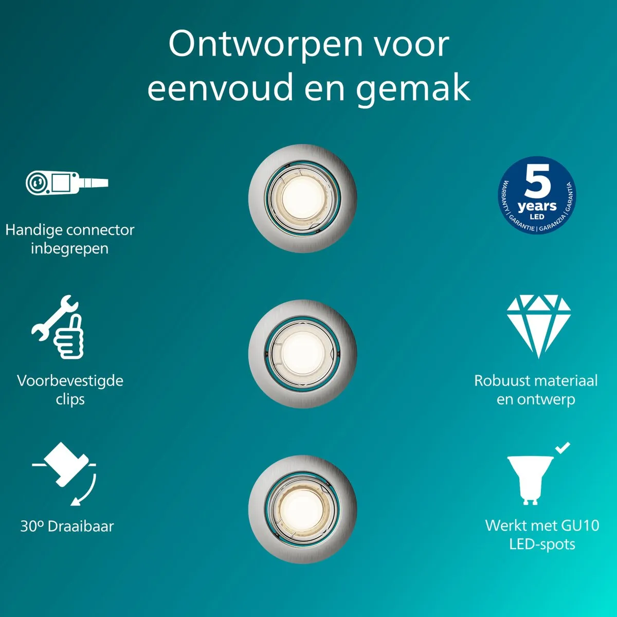 Philips Peridot Inbouwspot GU10 3-pack - Nikkel