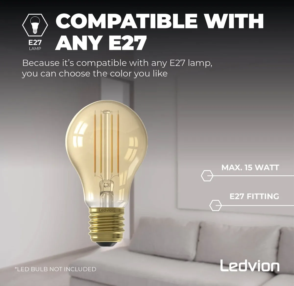 Ledvion Industriele LED Wandlamp E27 IP44 - Zwart