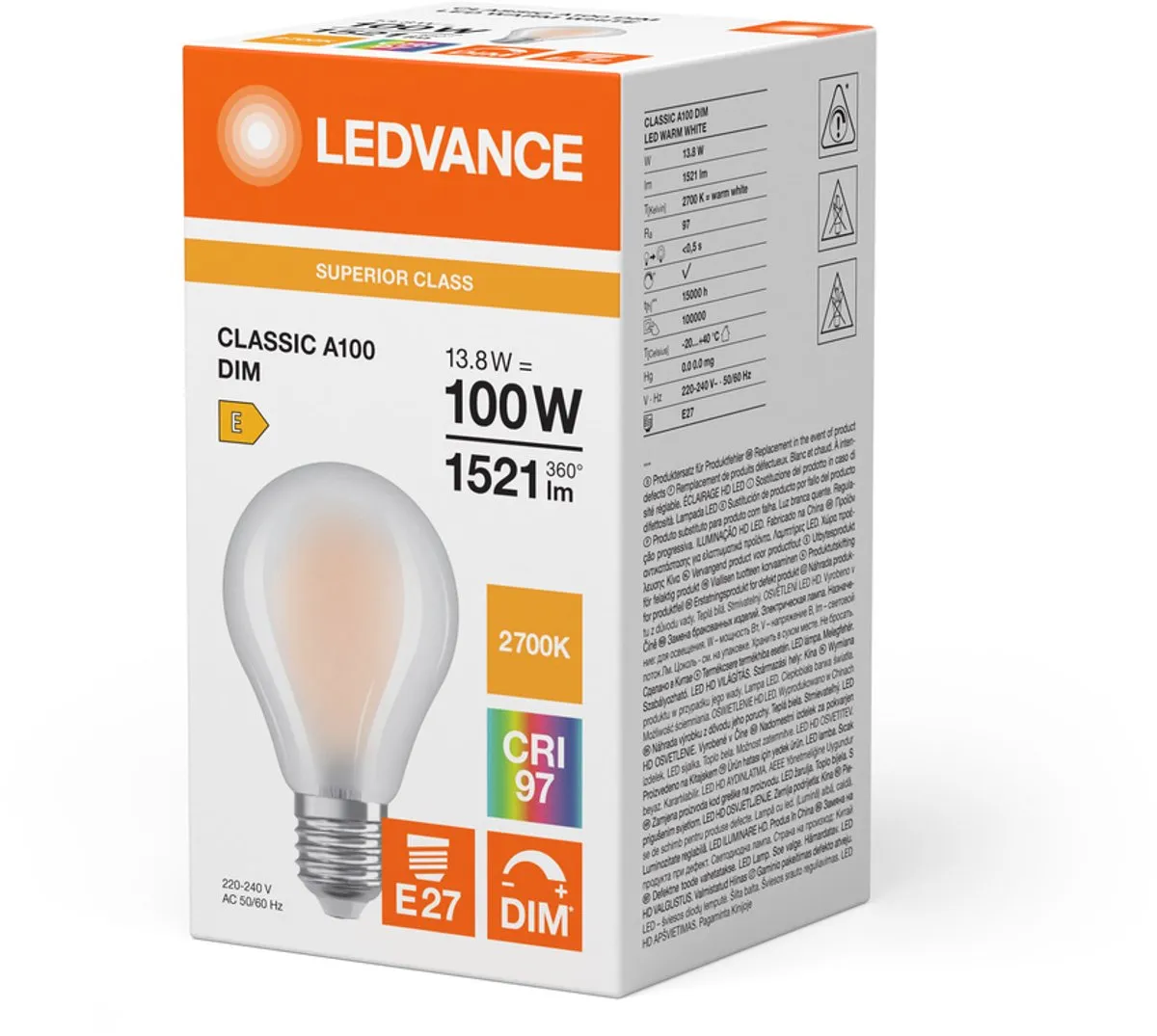 LEDVANCE Classic Superior Peer Filament E27 13.8W 1521lm - Mat - Zeer Warm Wit