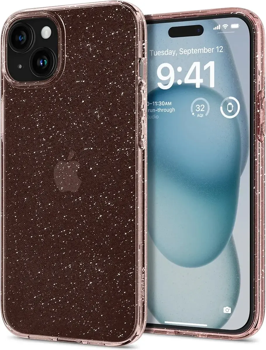 Spigen Liquid Crystal Apple iPhone 15 Hoesje Glitter Roze Quartz