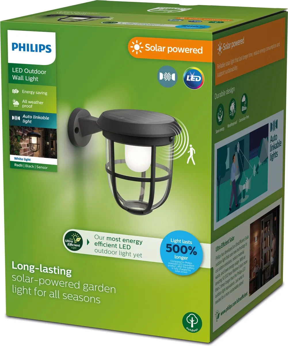 Philips Radii Solar Wandlamp - Zwart - Bluetooth - 3000K - afbeelding 6 van 6