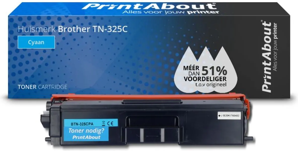 PrintAbout Brother TN-325C Toner Cyaan - 4.500 Pagina's