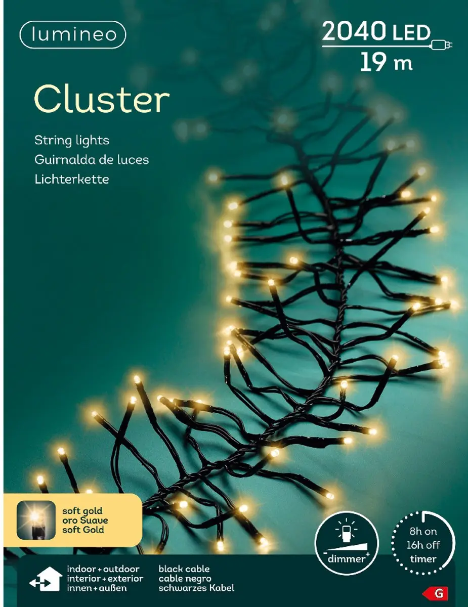 Lumineo Cluster Kerstverlichting 19m - 2040 LED Soft Gold