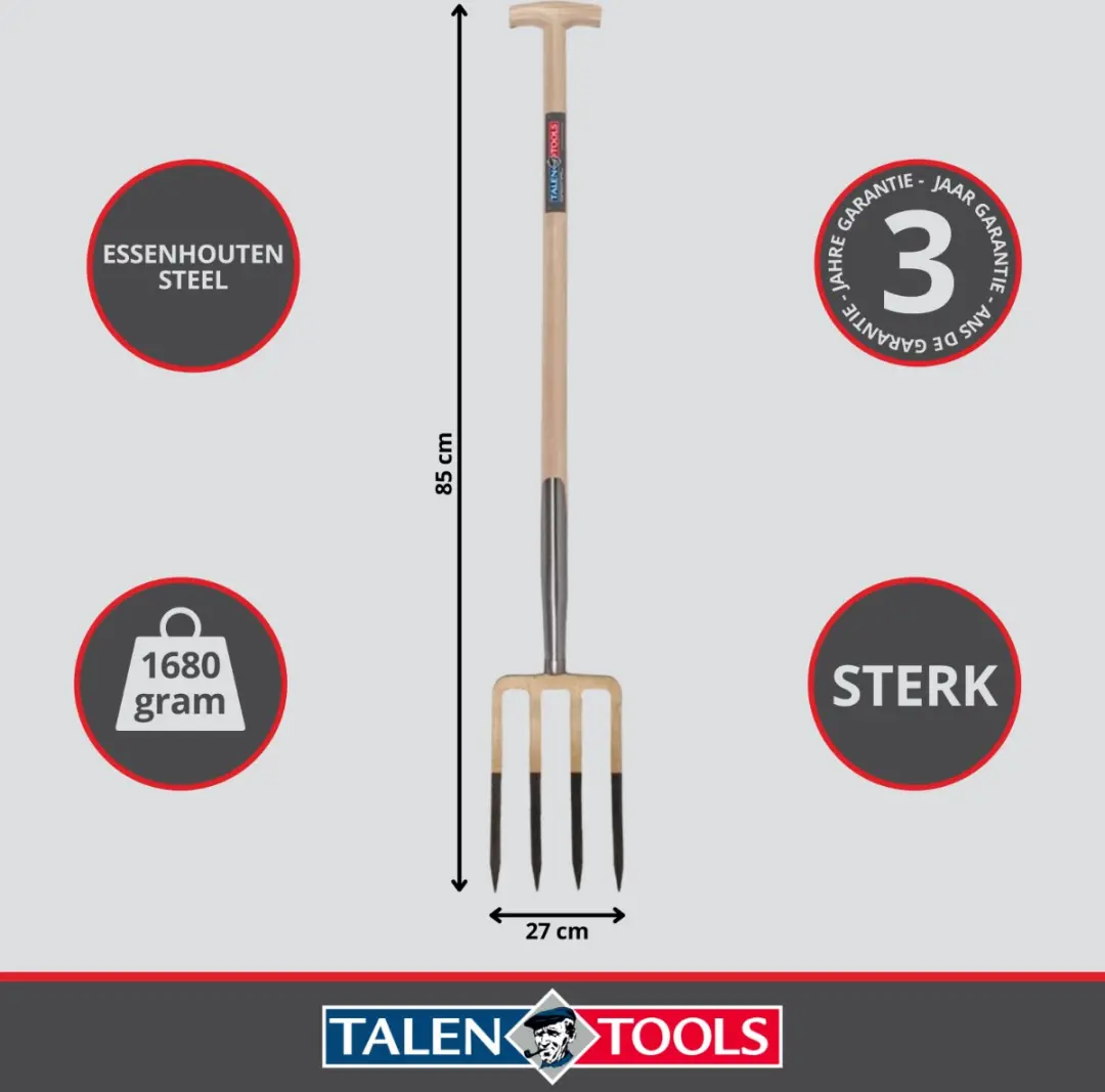 Talen Tools Spitvork Essenhouten Steel 4 Tanden 85cm - afbeelding 2 van 3