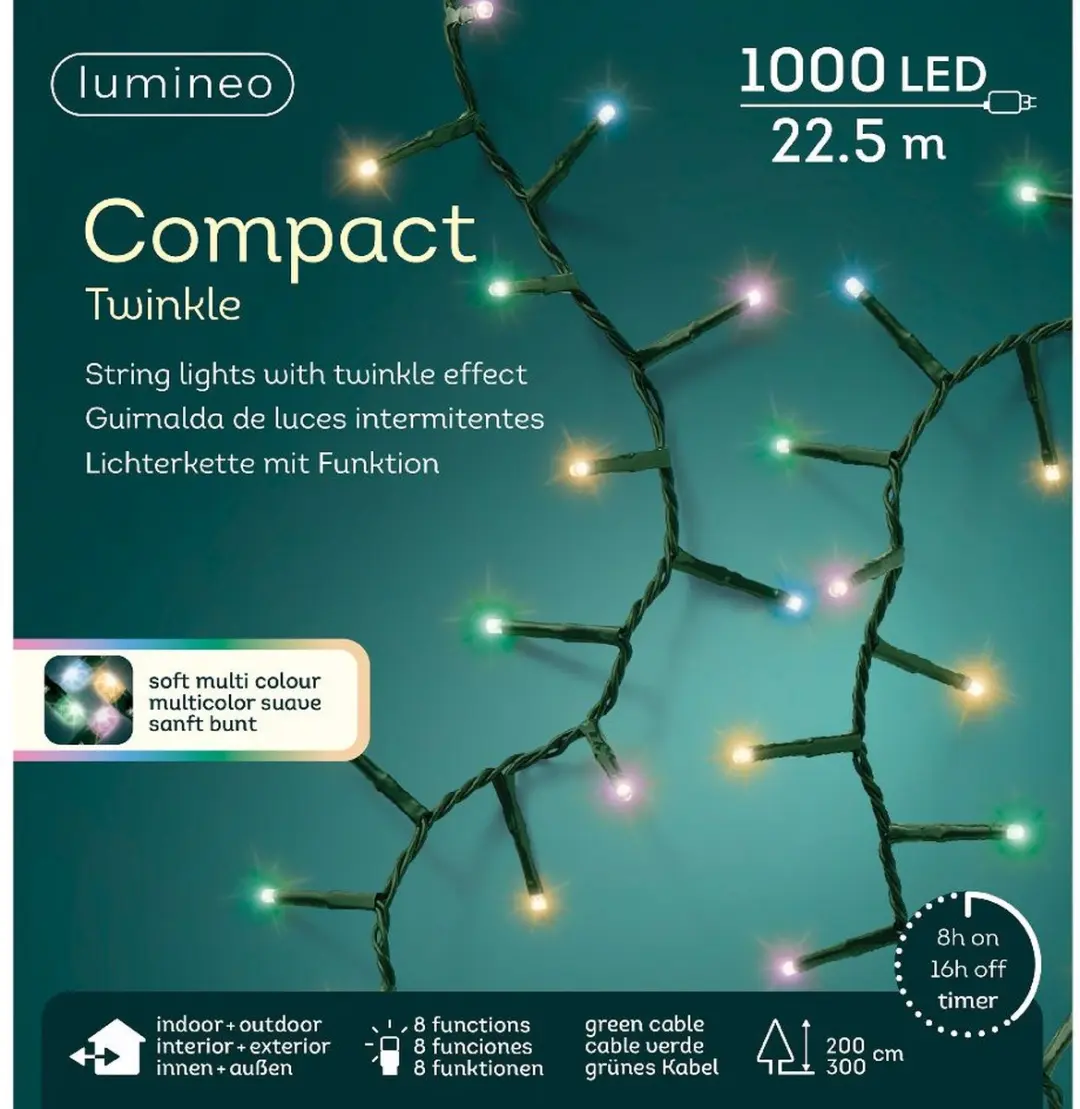 Lumineo LED Compact Lights Twinkle 22,5m - Multicolor - Groen snoer