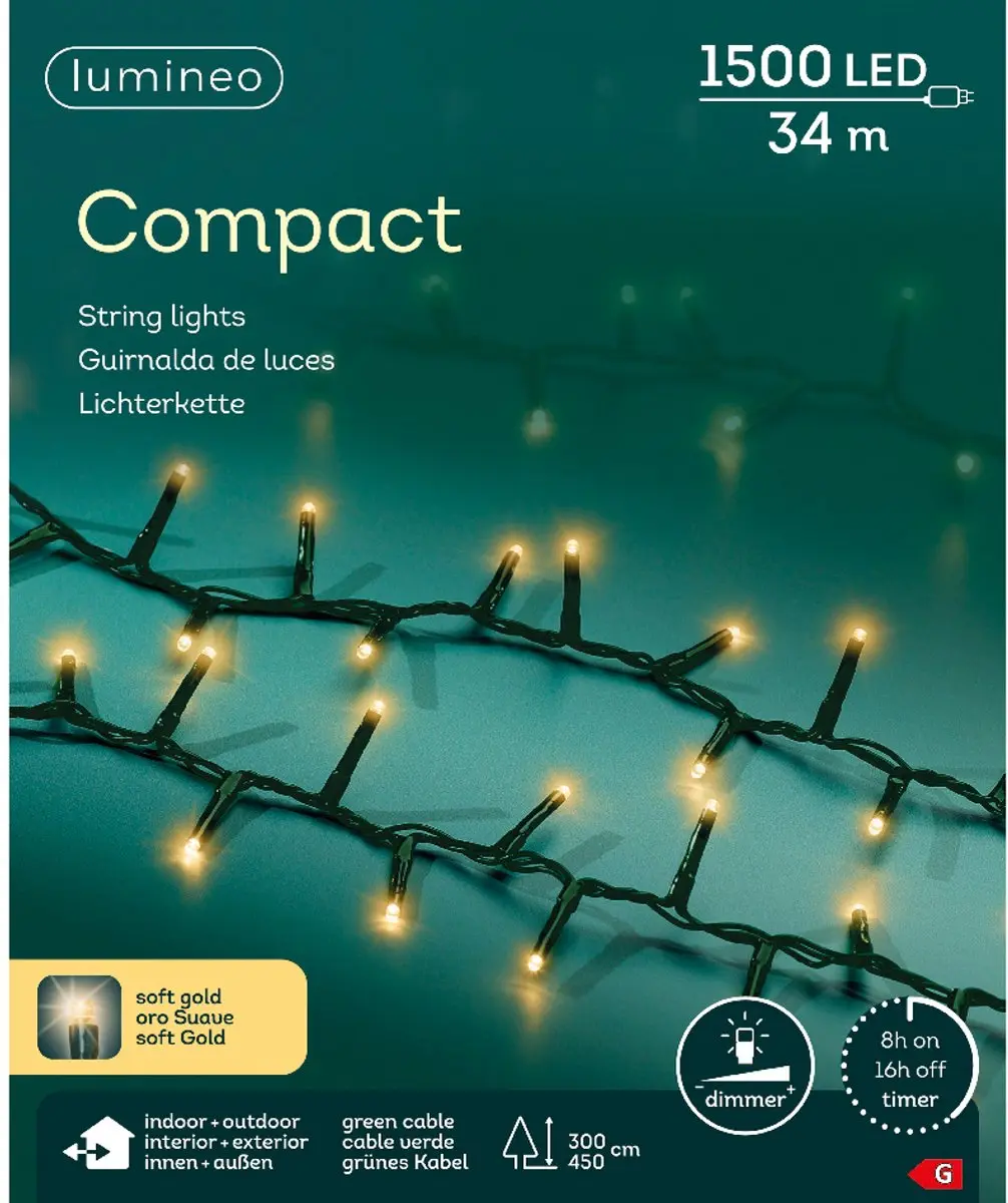 Lumineo Buitenverlichting 34m 1500 LEDs - Extra warm wit - Zwart