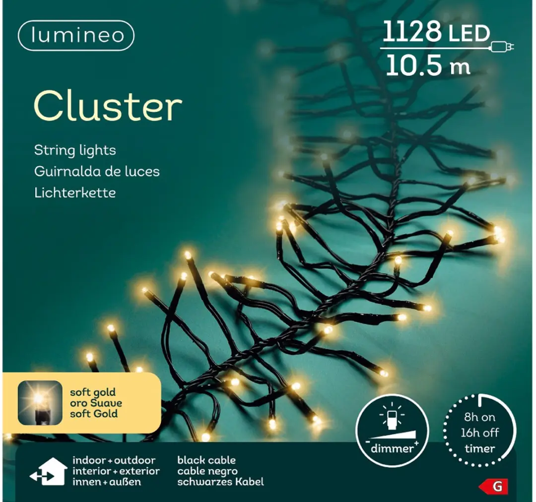 Lumineo Cluster Kerstverlichting 1128 LED 10,5M - Soft Gold - IP44