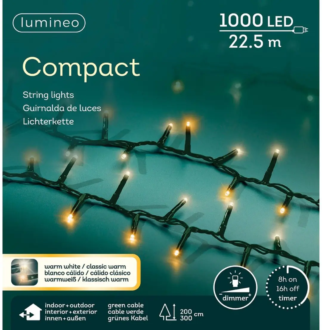 Lumineo LED Kerstverlichting Groene Kabel Warm Wit 1000 LED - 22.5m