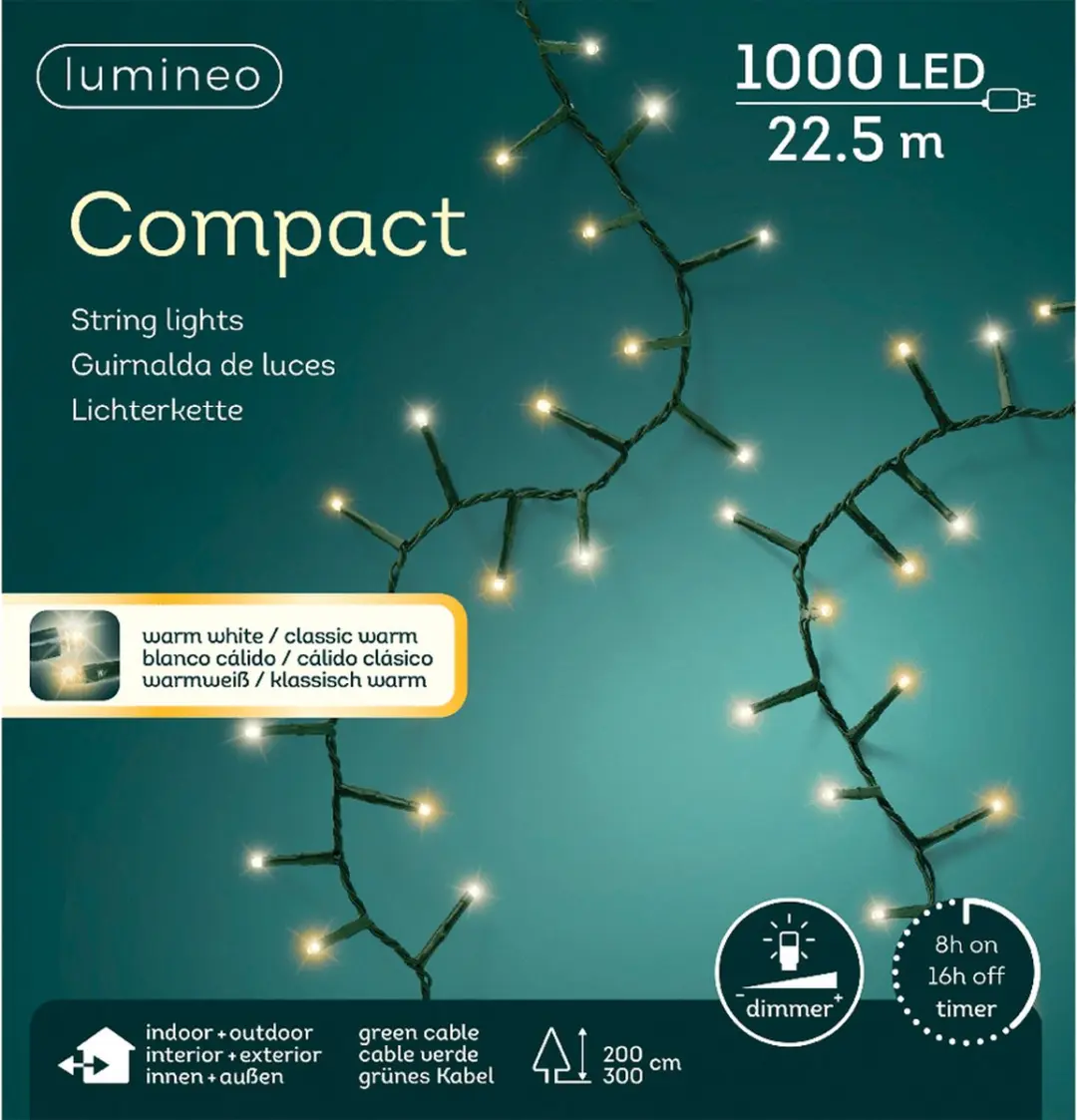 Lumineo LED Kerstverlichting Groene Kabel Warm Wit 1000 LED - 22.5m