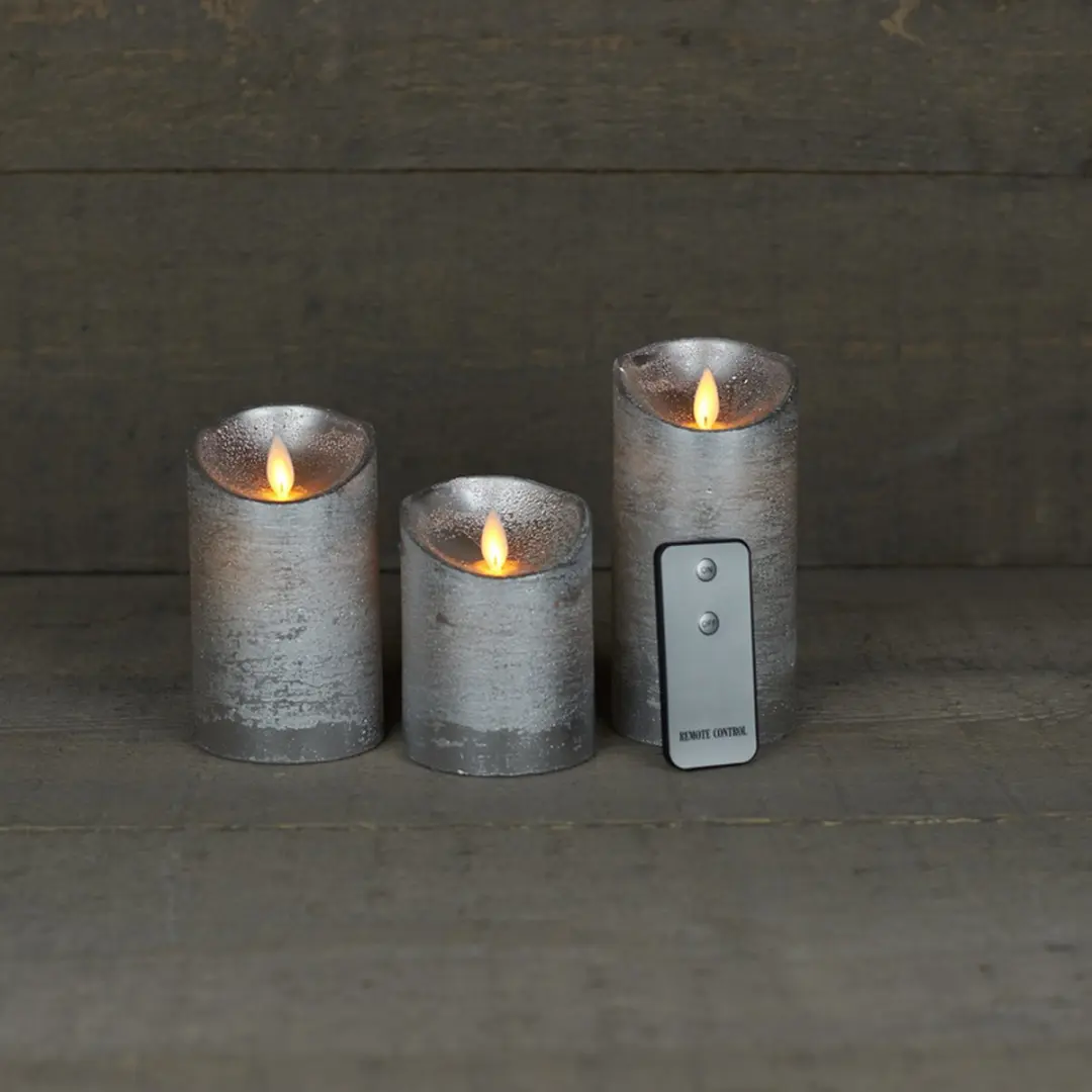 Anna's Collection Stompkaarsen 3 Stuks - Zilver - LED - Warm wit